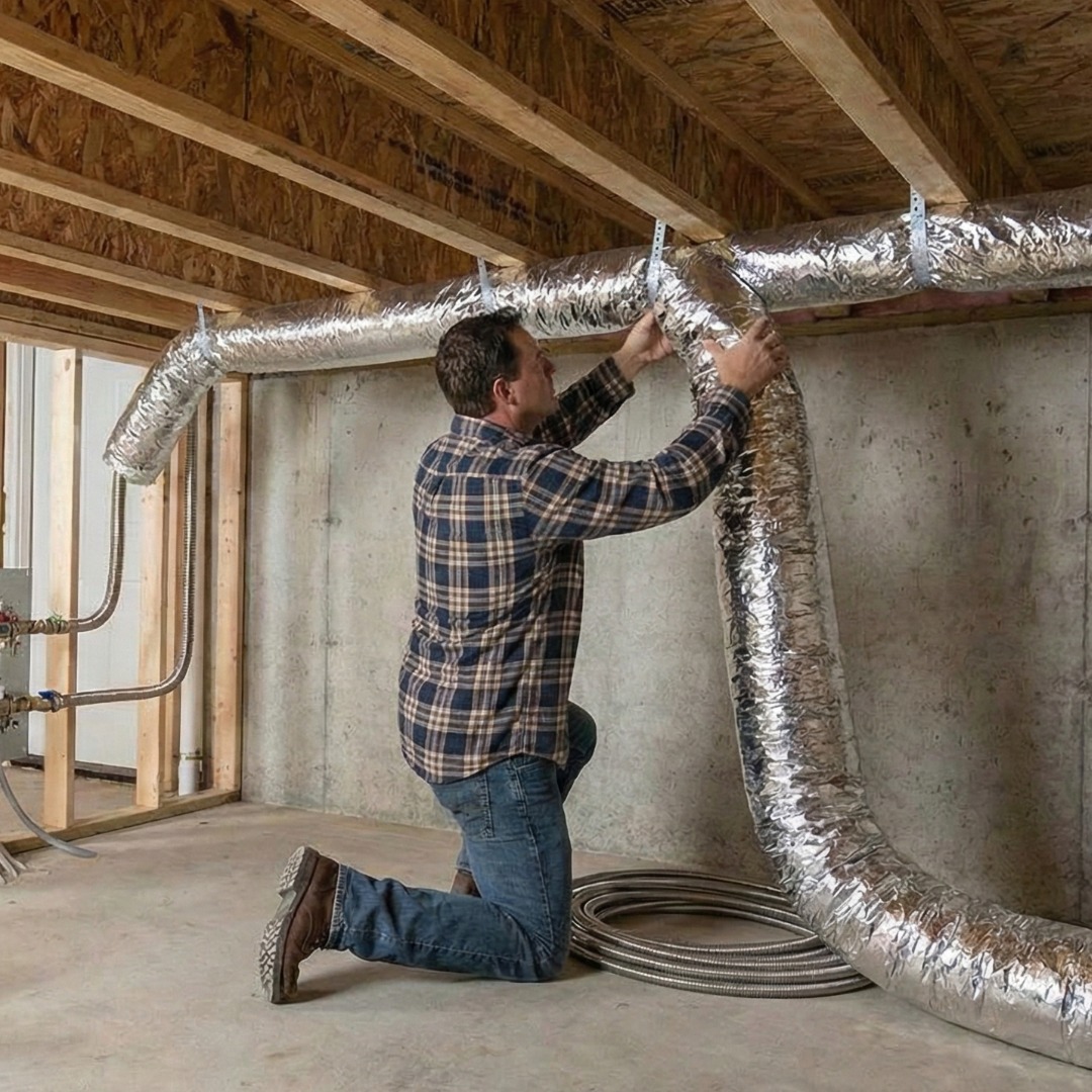 Flexible ductwork flex line in an attic run