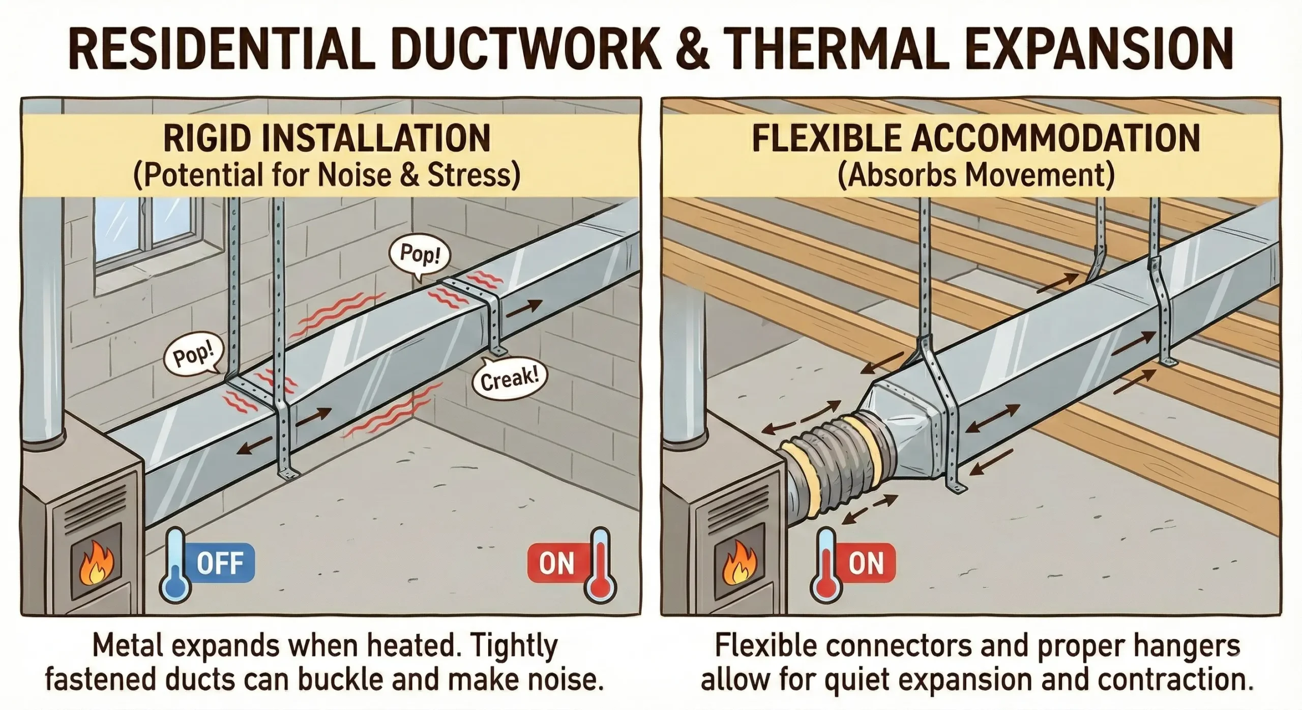 Air ducts that may tick or pop as temperatures change