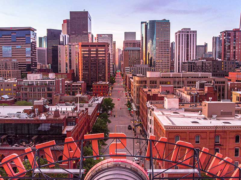 Downtown Denver skyline showing areas where Ductworks provides air duct cleaning services.