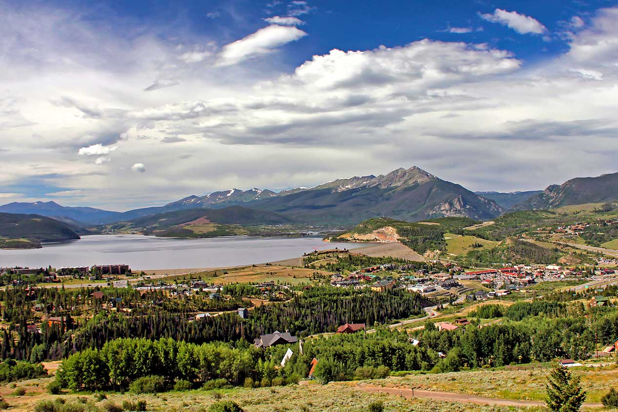 View of Dillon, Colorado and the surrounding mountain community